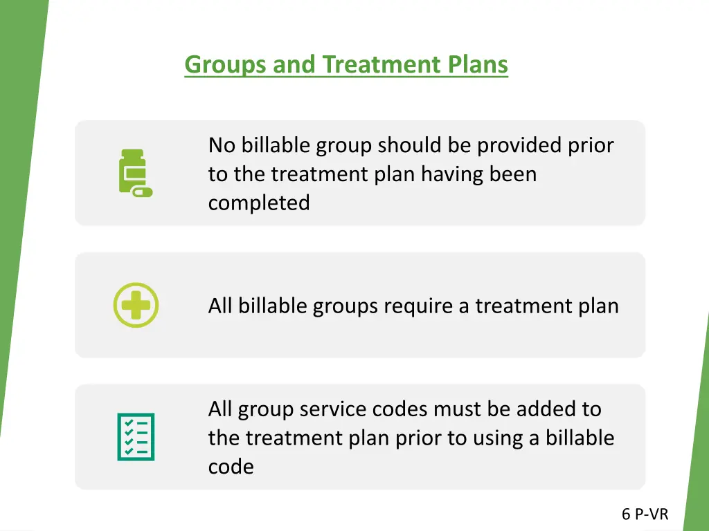 groups and treatment plans
