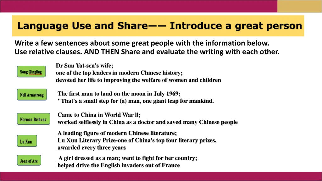 language use and share introduce a great person
