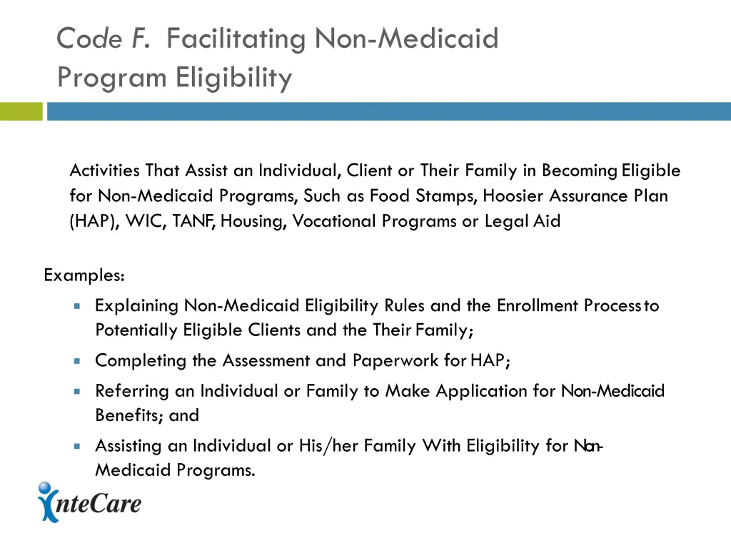 code f facilitating non medicaid program