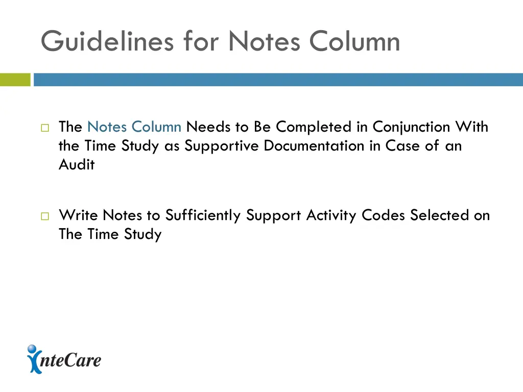 guidelines for notes column