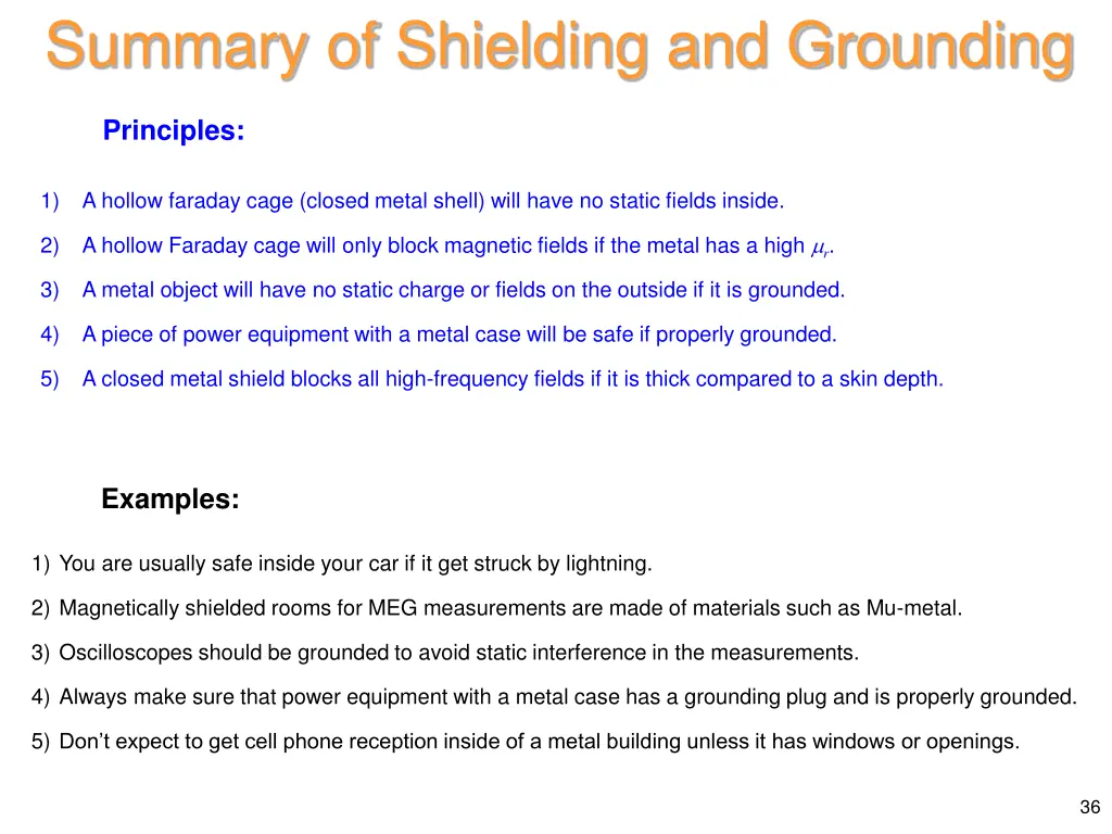 summary of shielding and grounding
