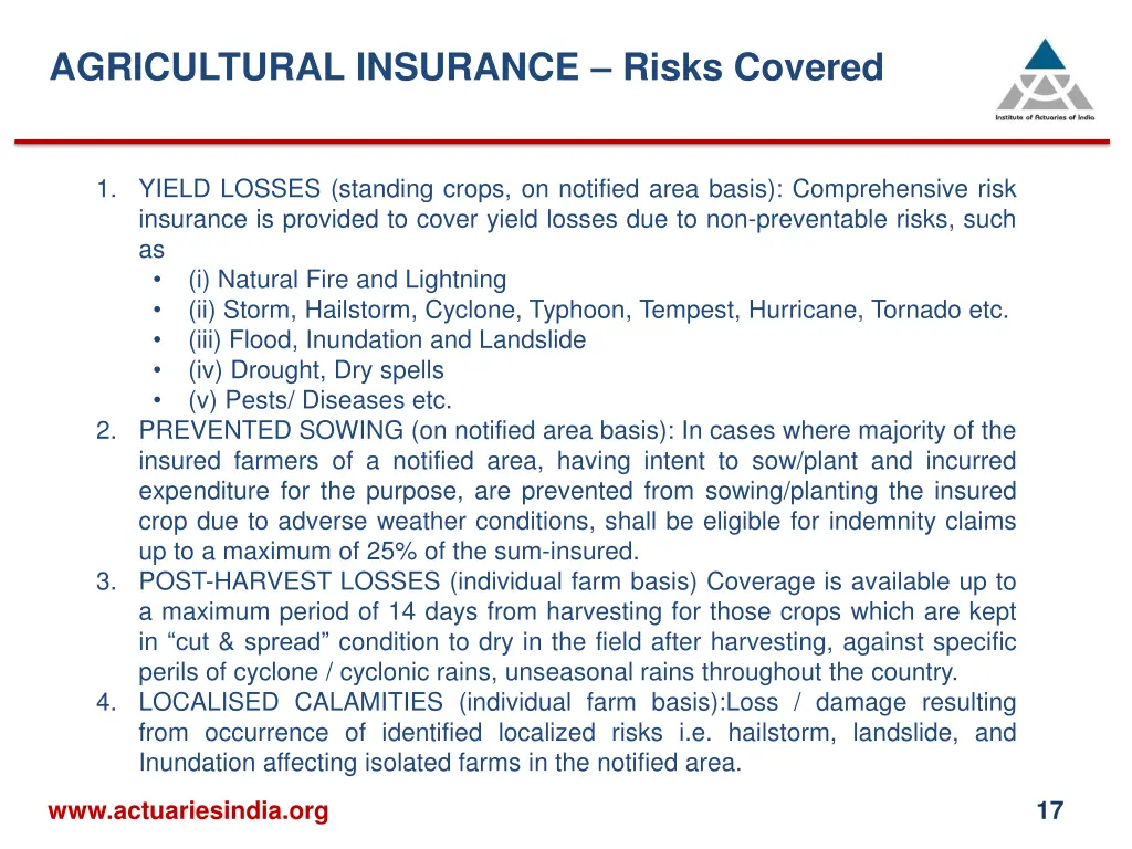 agricultural insurance risks covered