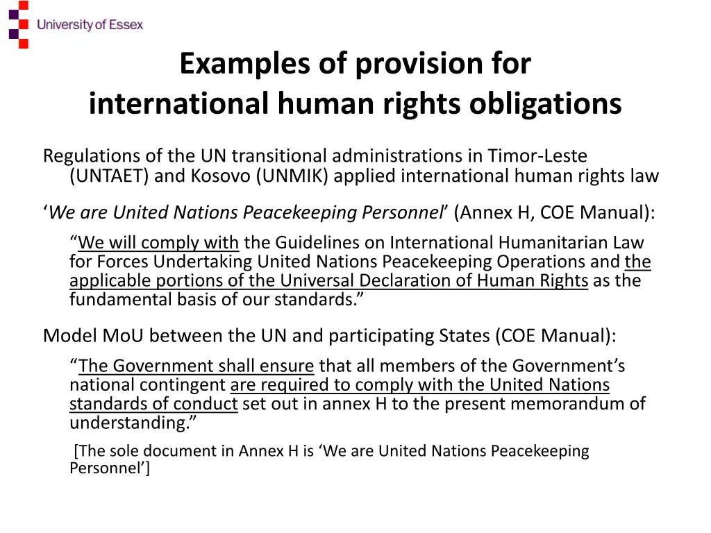 examples of provision for international human