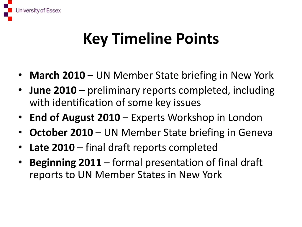 key timeline points