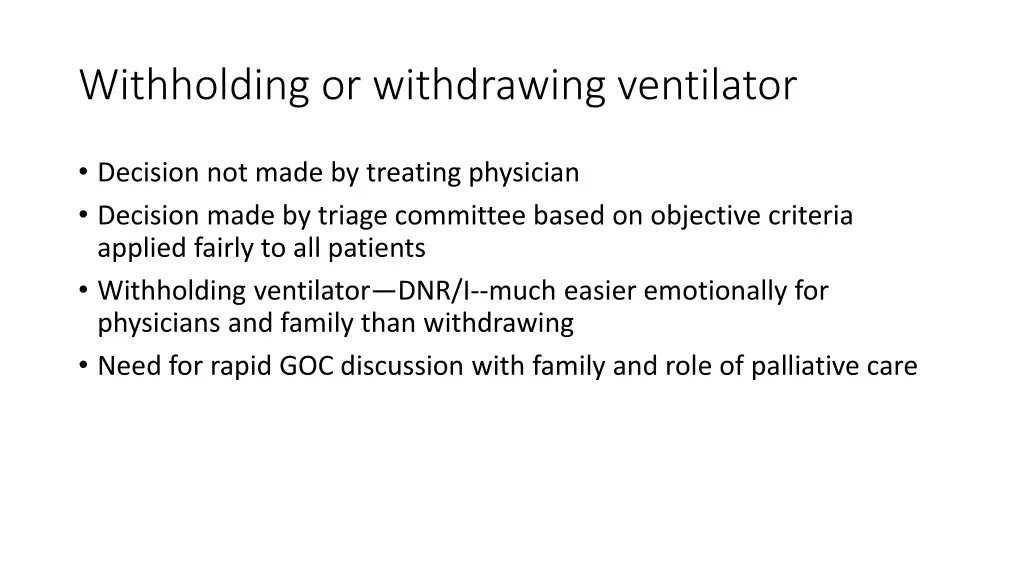 withholding or withdrawing ventilator