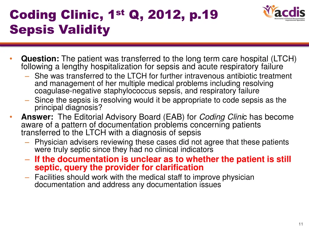 coding clinic 1 st q 2012 p 19 sepsis validity