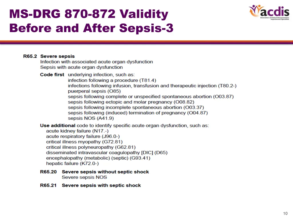 ms drg 870 872 validity before and after sepsis 3
