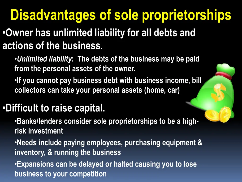 disadvantages of sole proprietorships owner