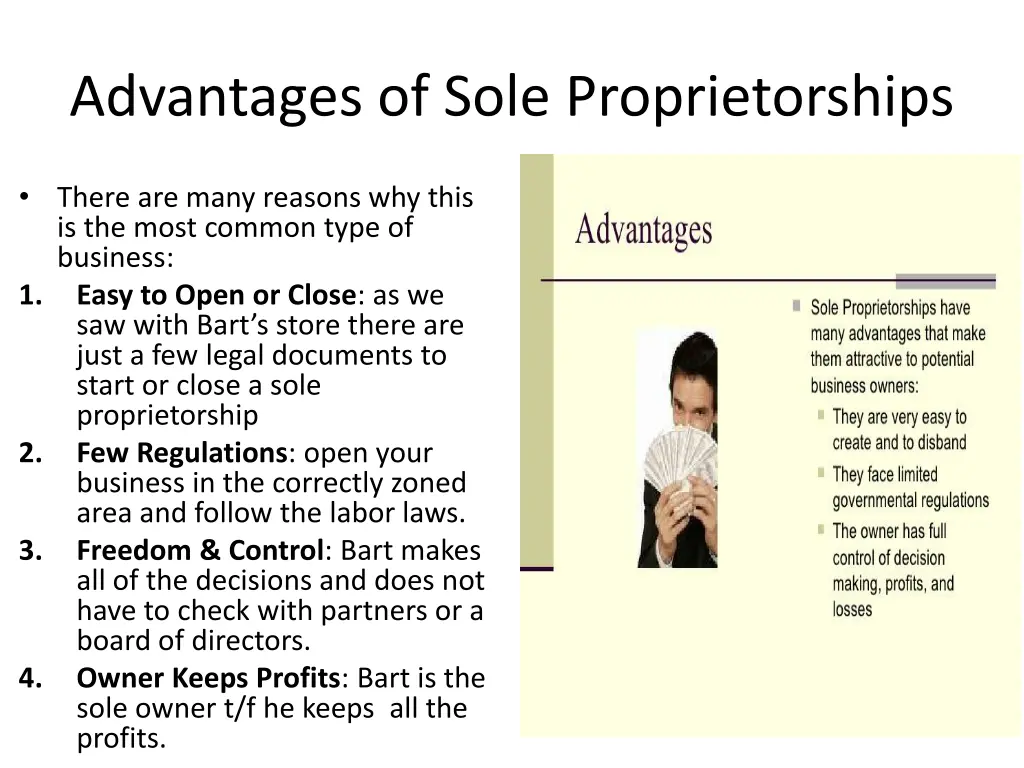 advantages of sole proprietorships