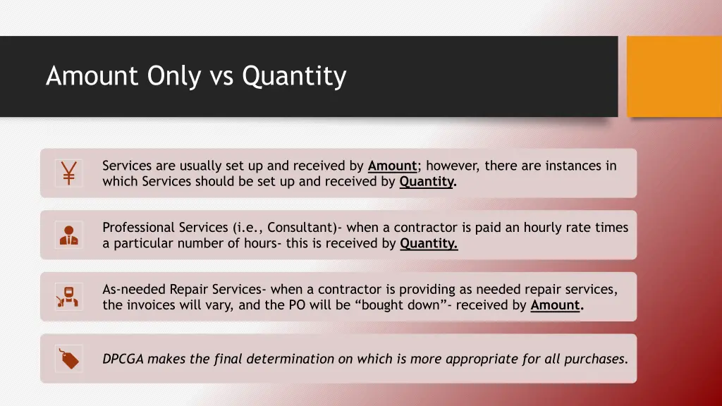 amount only vs quantity 1