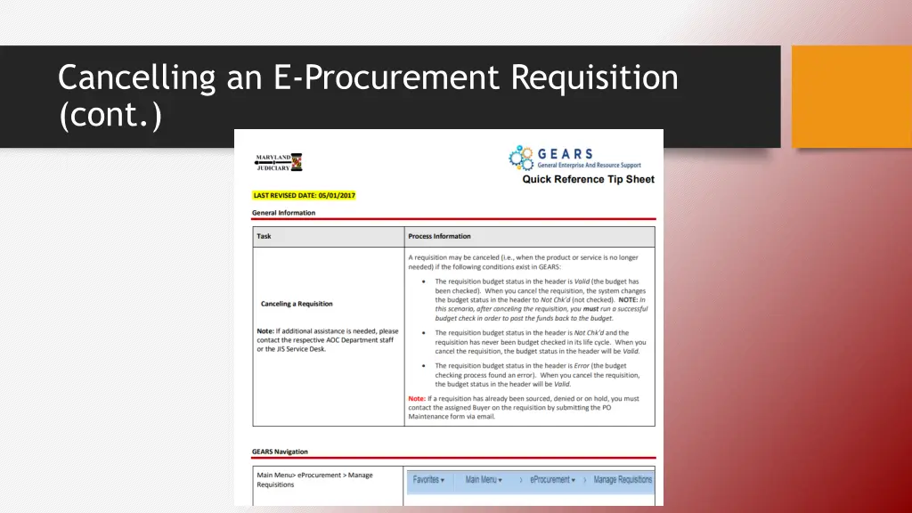 cancelling an e procurement requisition cont
