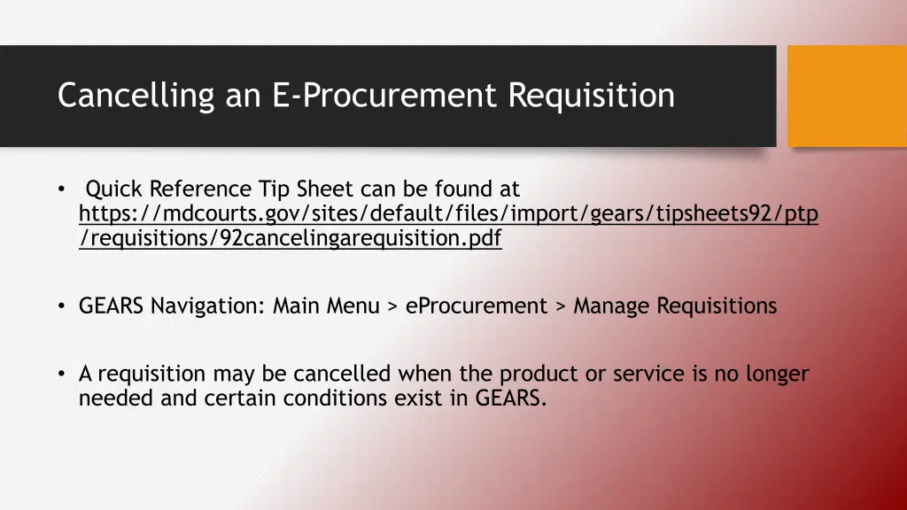 cancelling an e procurement requisition
