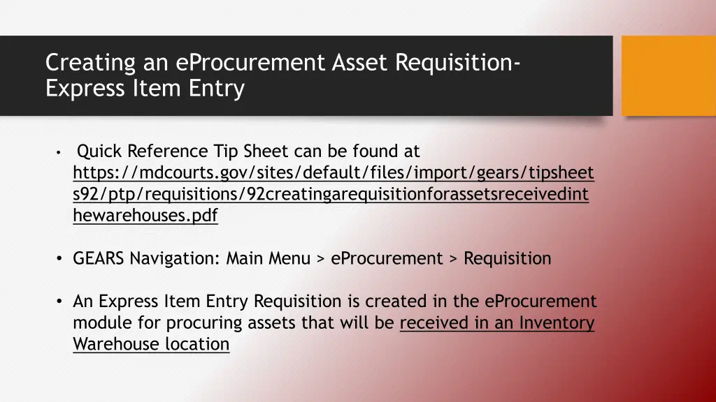 creating an eprocurement asset requisition