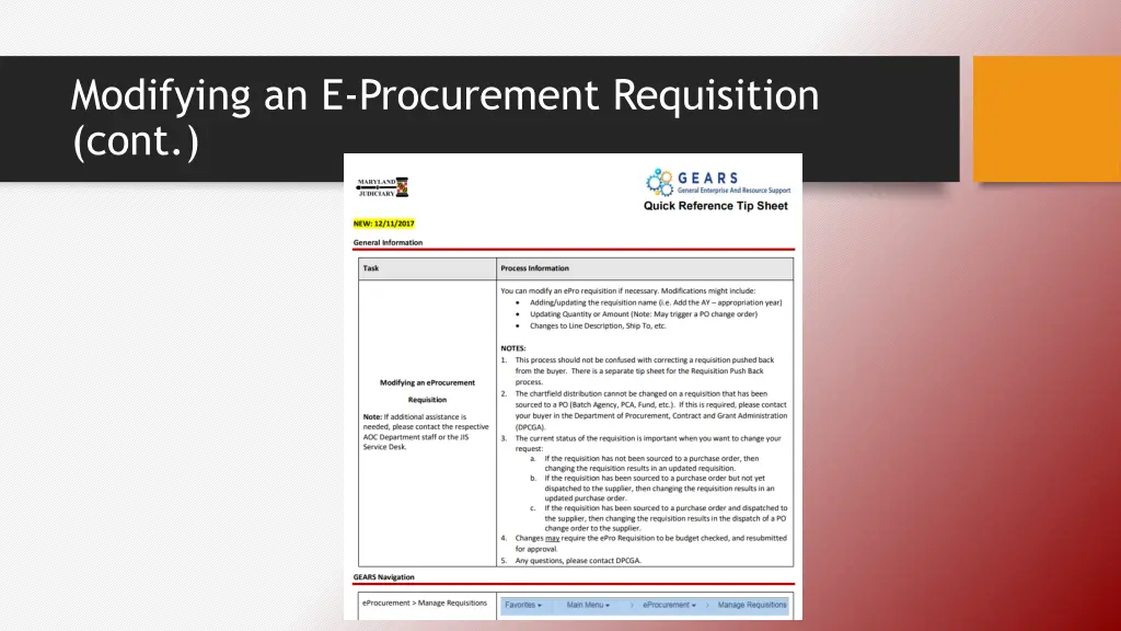 modifying an e procurement requisition cont