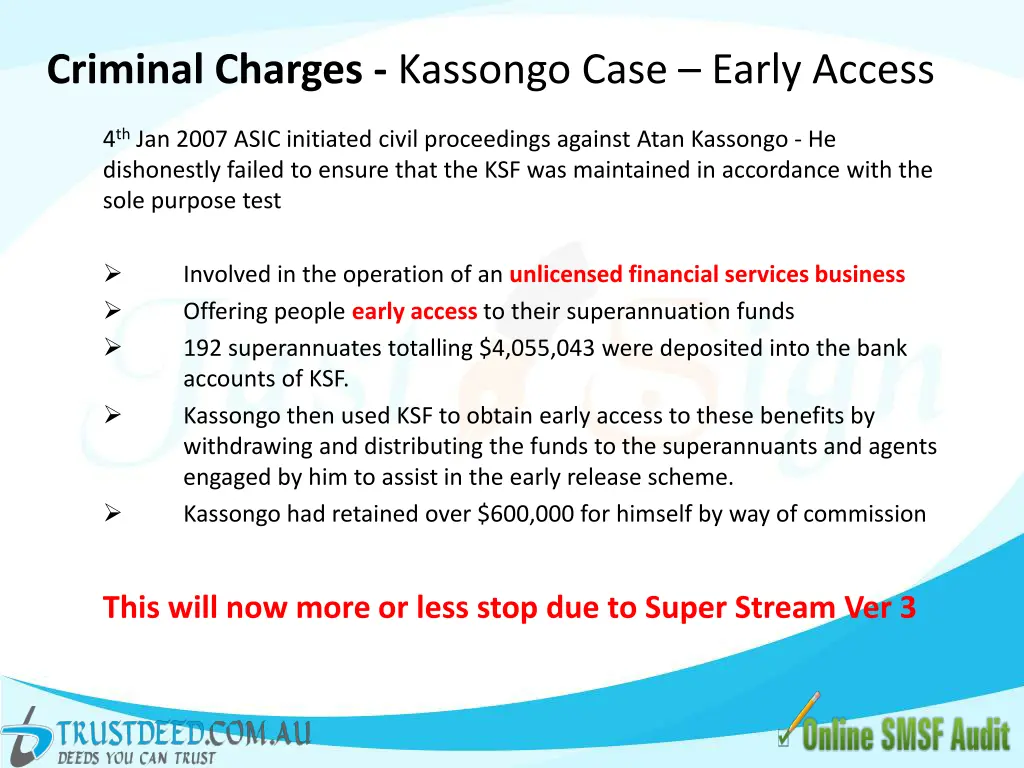 criminal charges kassongo case early access