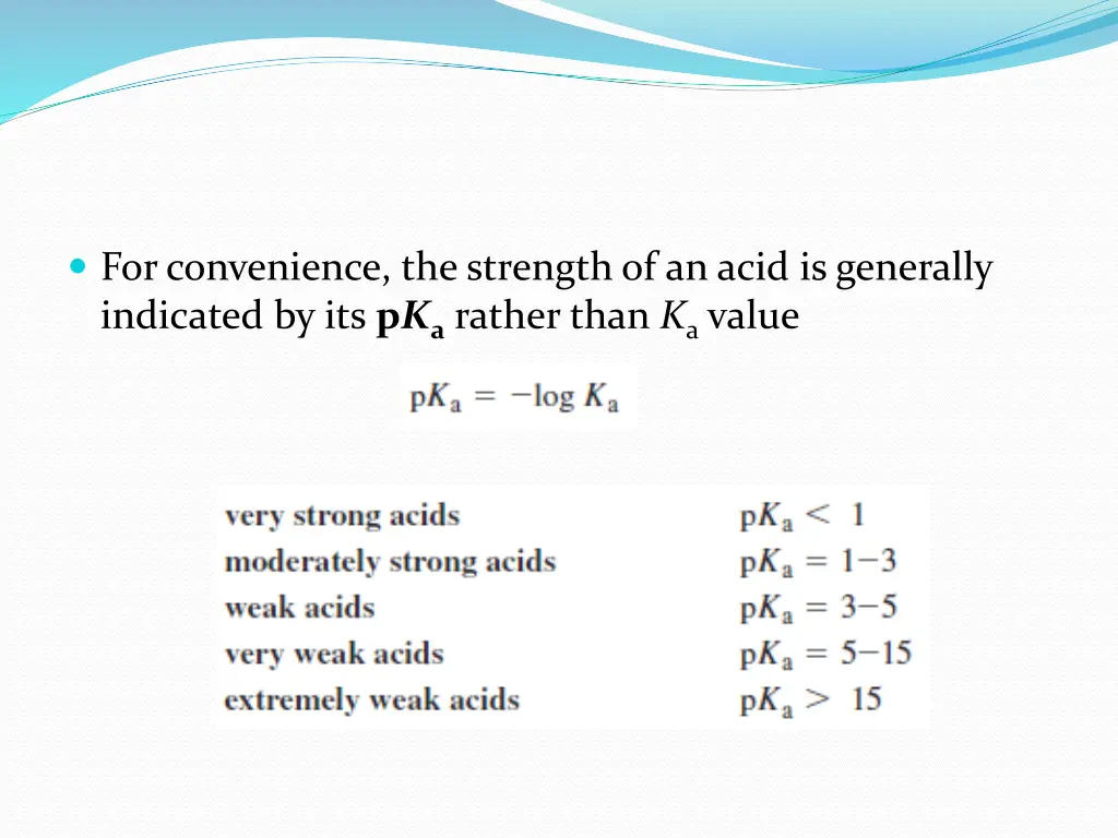 for convenience the strength of an acid