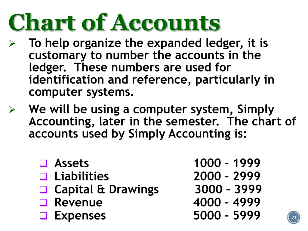 chart of accounts to help organize the expanded