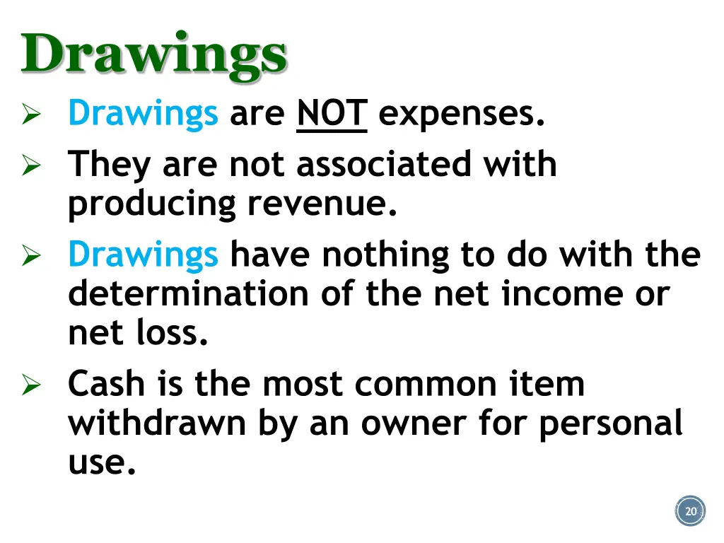 drawings drawings are not expenses they