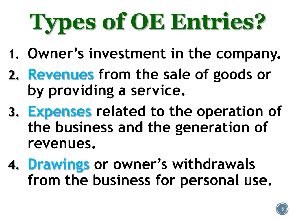 types of oe entries