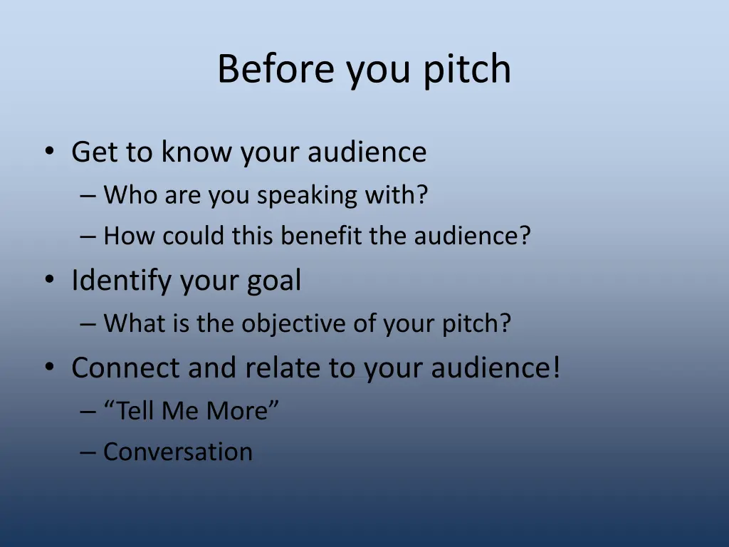 before you pitch