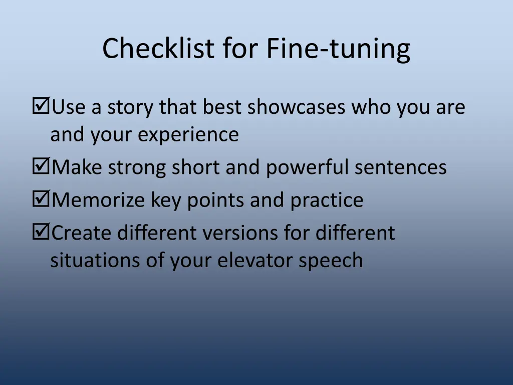checklist for fine tuning