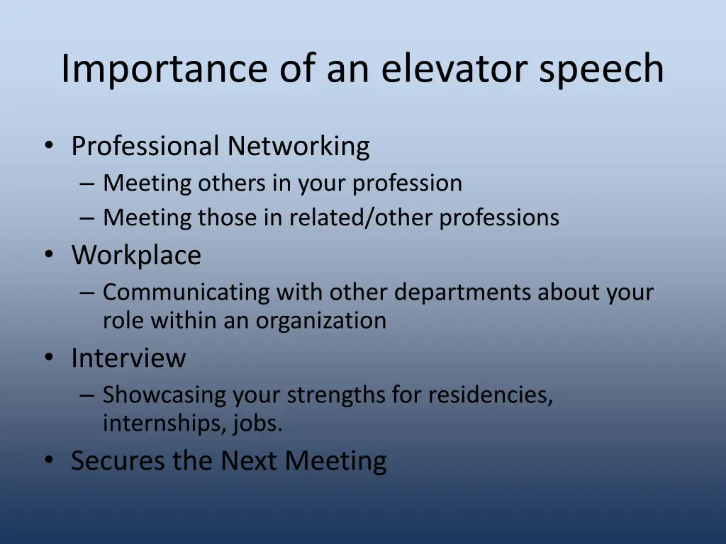 importance of an elevator speech
