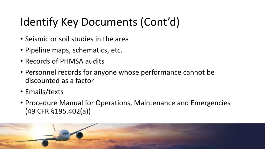 identify key documents cont d