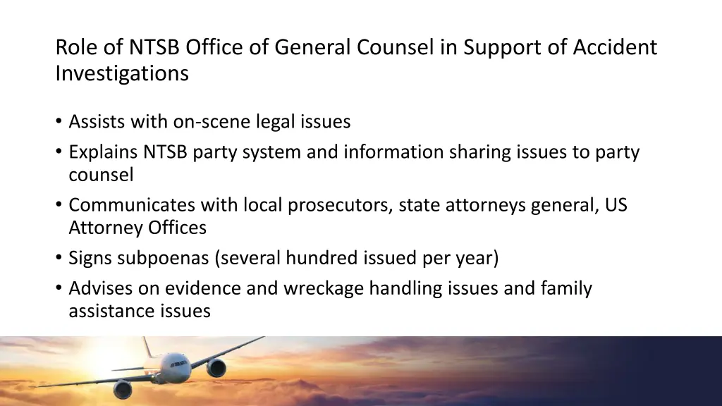 role of ntsb office of general counsel in support