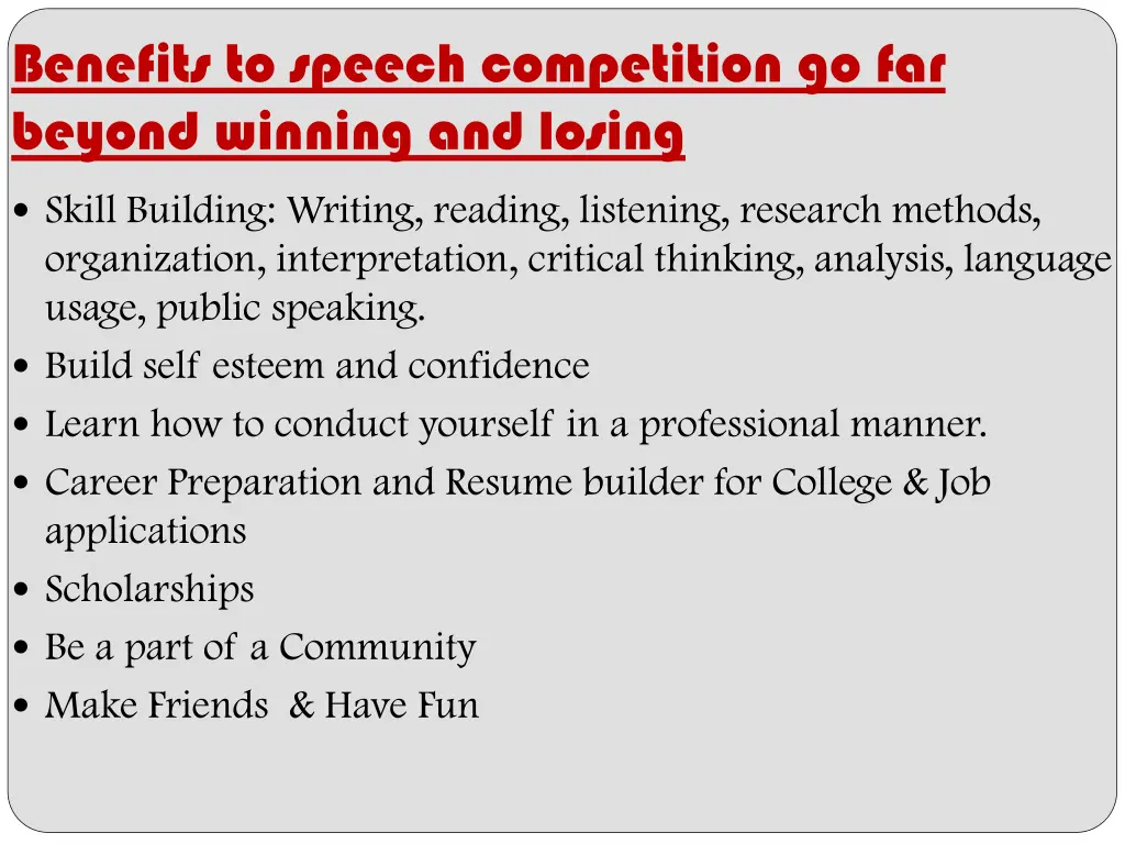 benefits to speech competition go far beyond