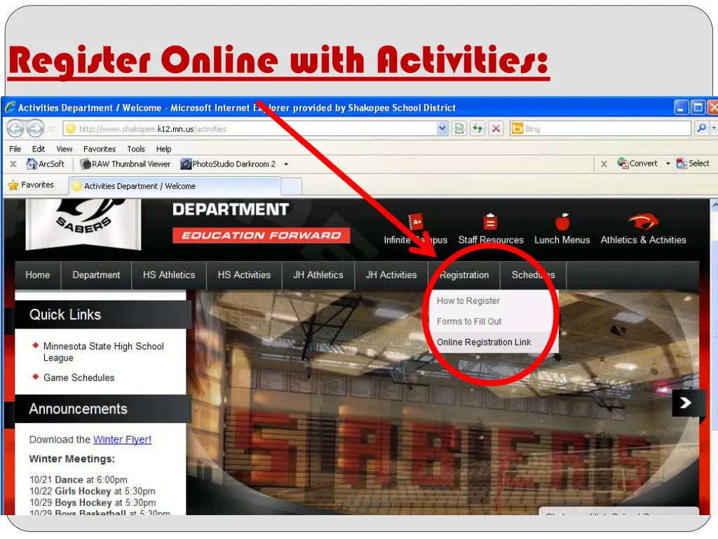 register online with activities