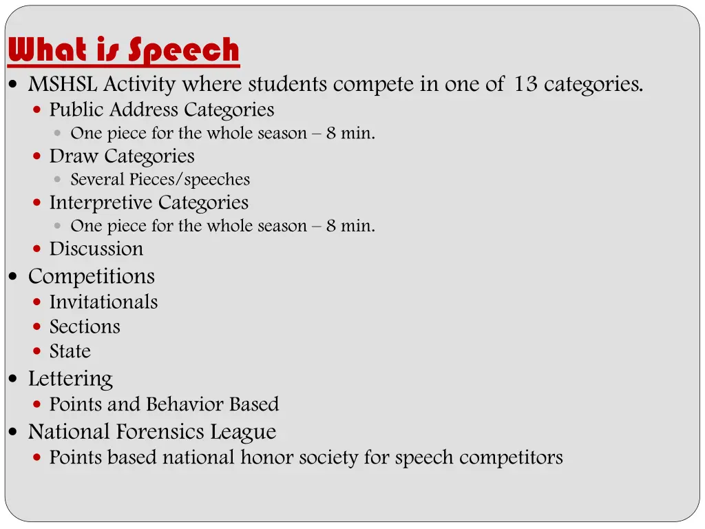 what is speech mshsl activity where students