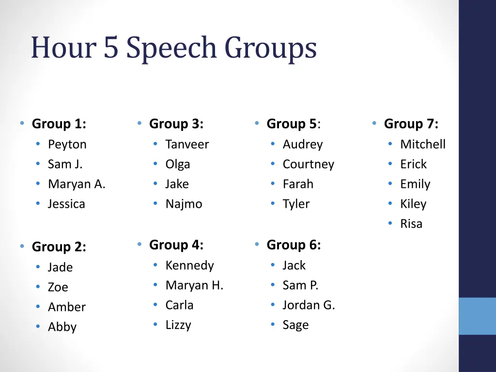 hour 5 speech groups