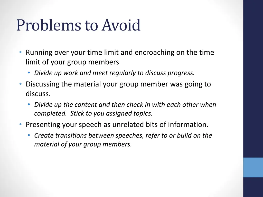 problems to avoid