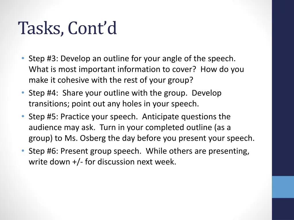 tasks cont d