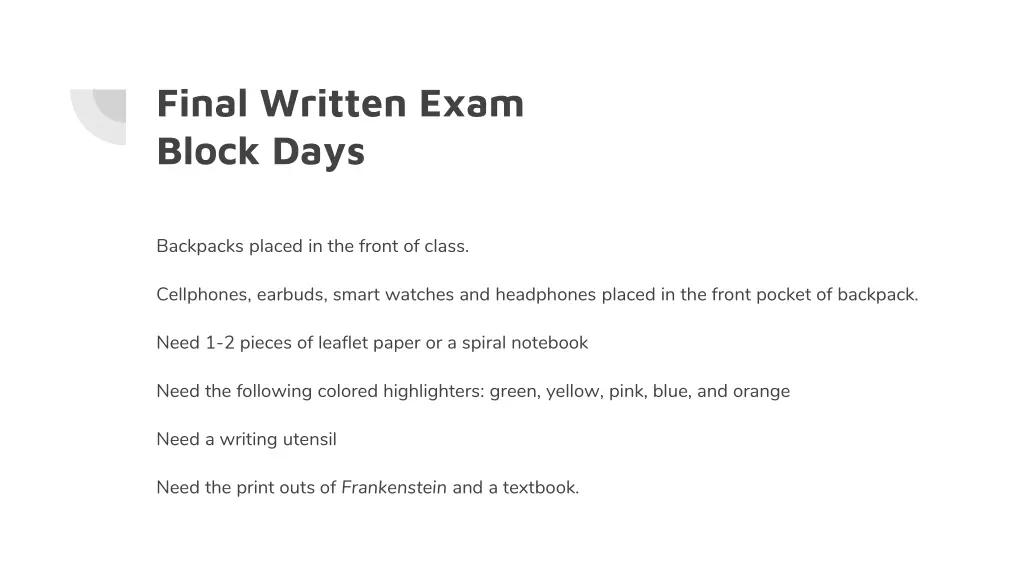 final written exam block days