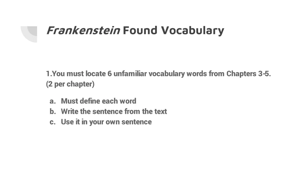 frankenstein found vocabulary
