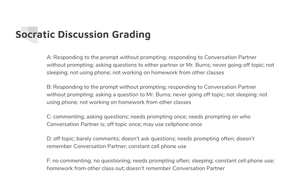 socratic discussion grading