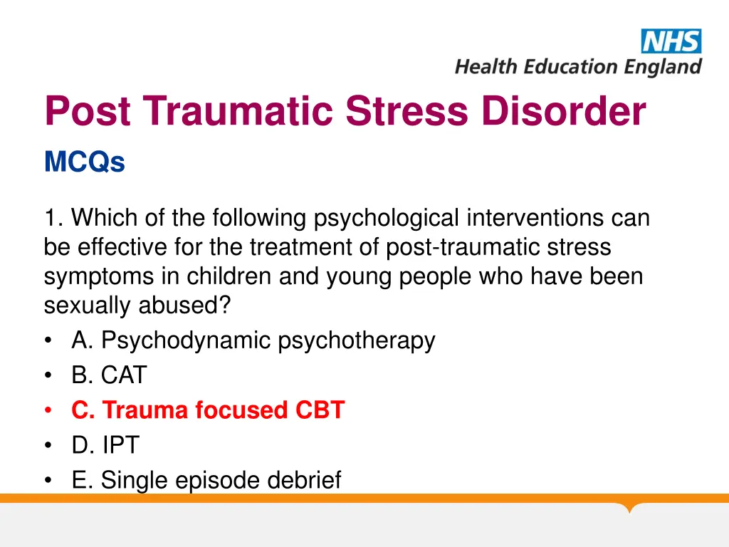 post traumatic stress disorder mcqs 1