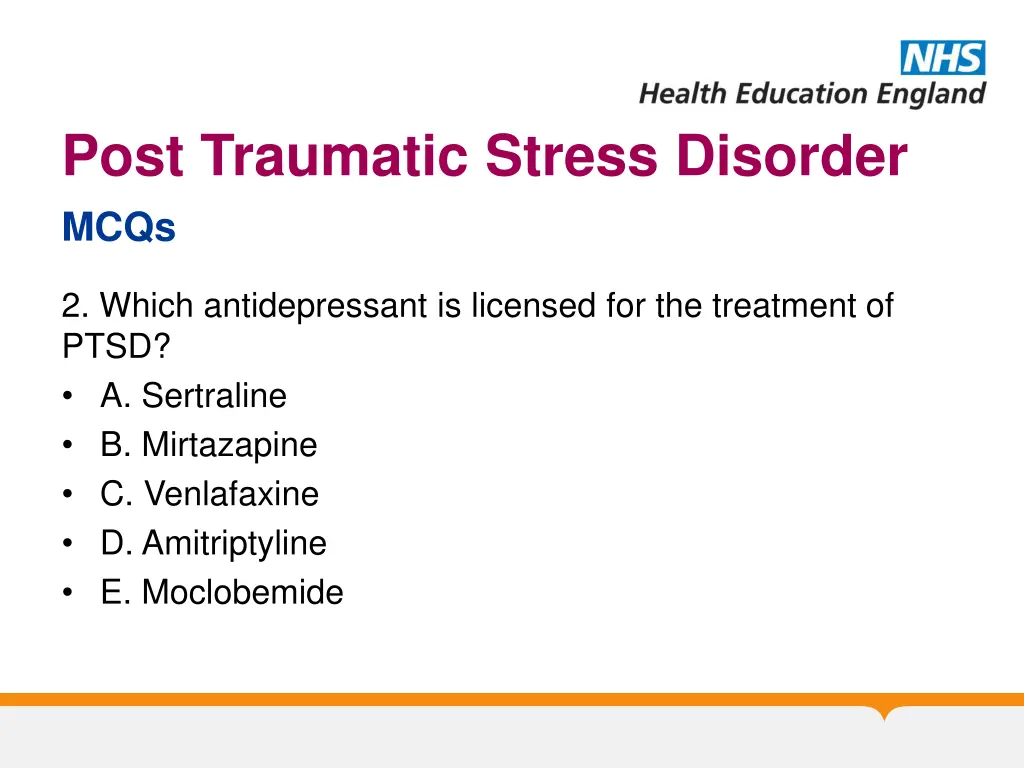 post traumatic stress disorder mcqs 2