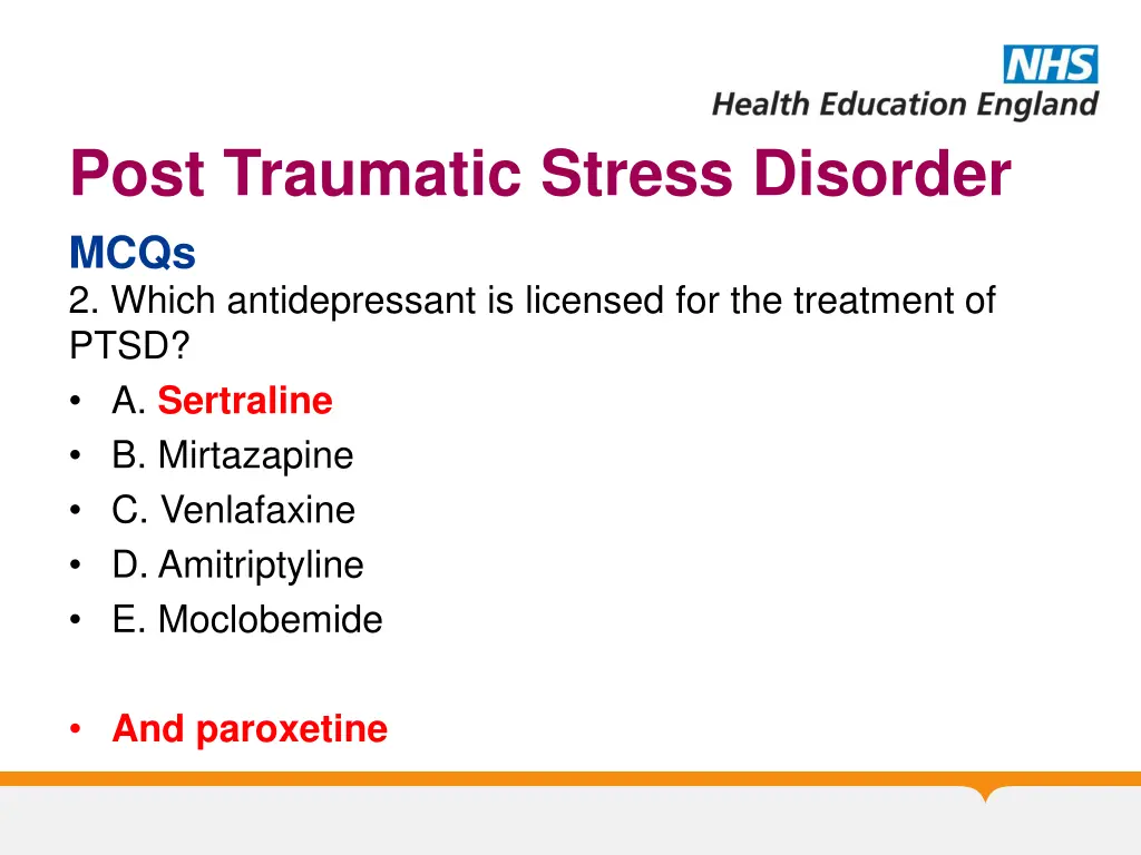 post traumatic stress disorder mcqs 2 which
