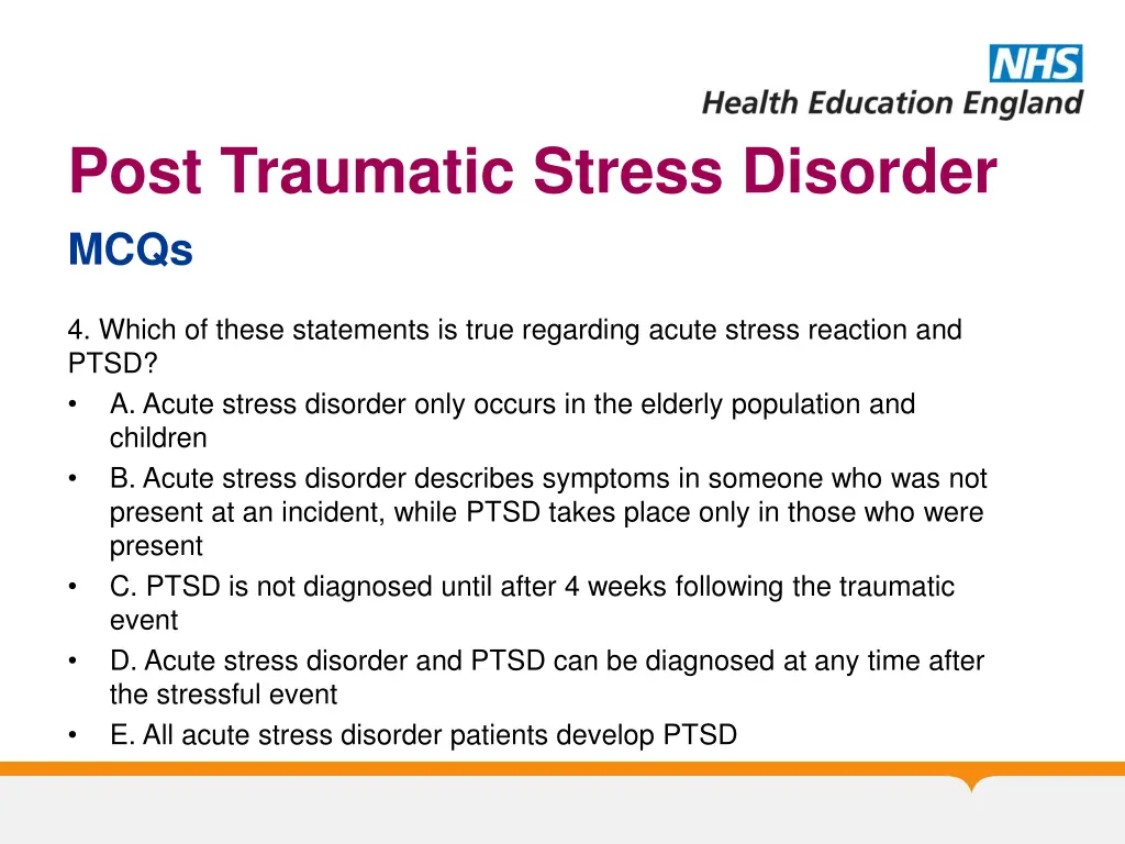 post traumatic stress disorder mcqs 5