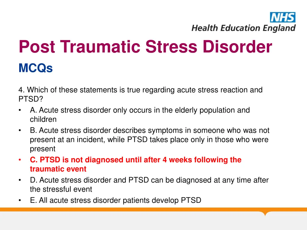 post traumatic stress disorder mcqs 6
