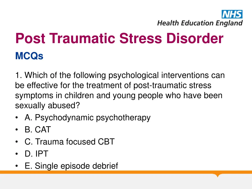 post traumatic stress disorder mcqs