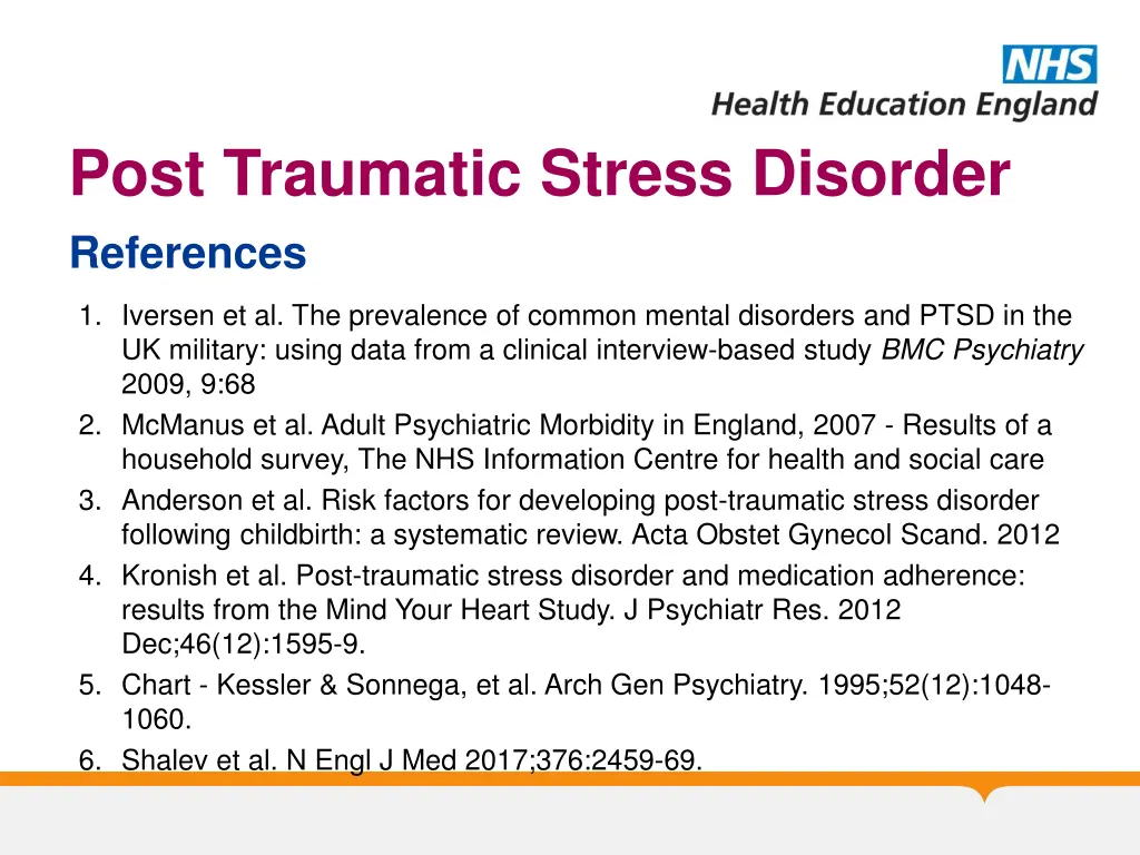 post traumatic stress disorder references