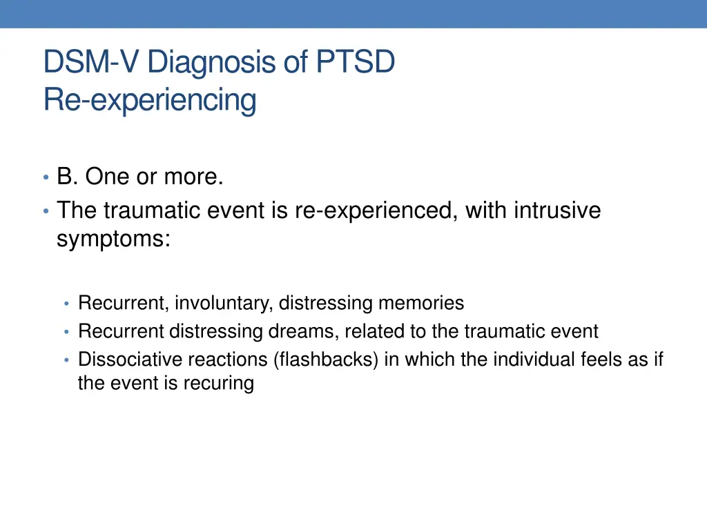 dsm v diagnosis of ptsd re experiencing
