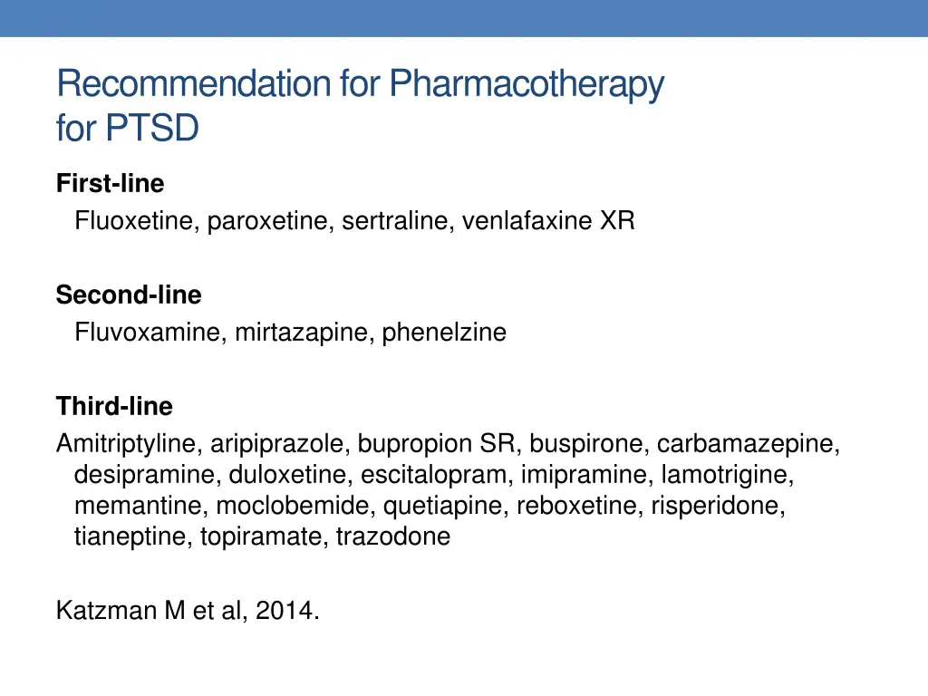 recommendation for pharmacotherapy for ptsd