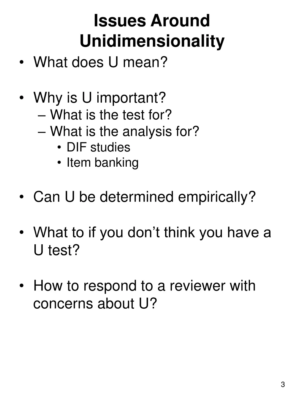 issues around unidimensionality what does u mean