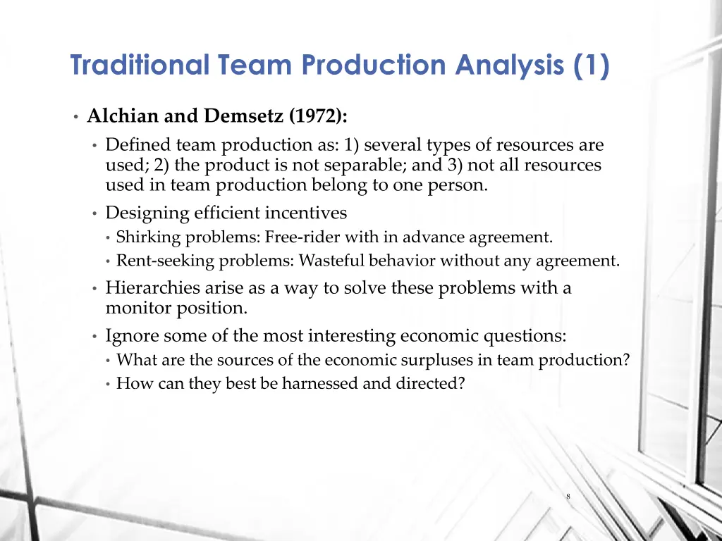 traditional team production analysis 1