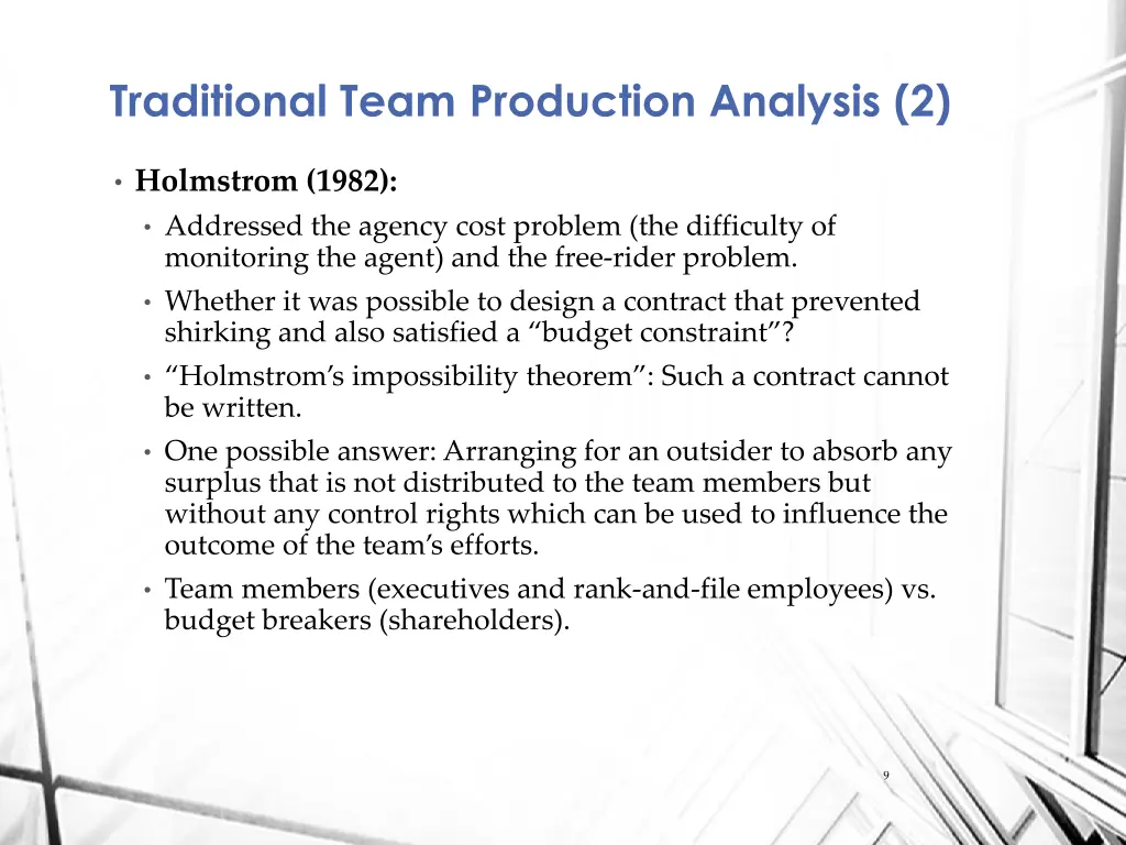 traditional team production analysis 2