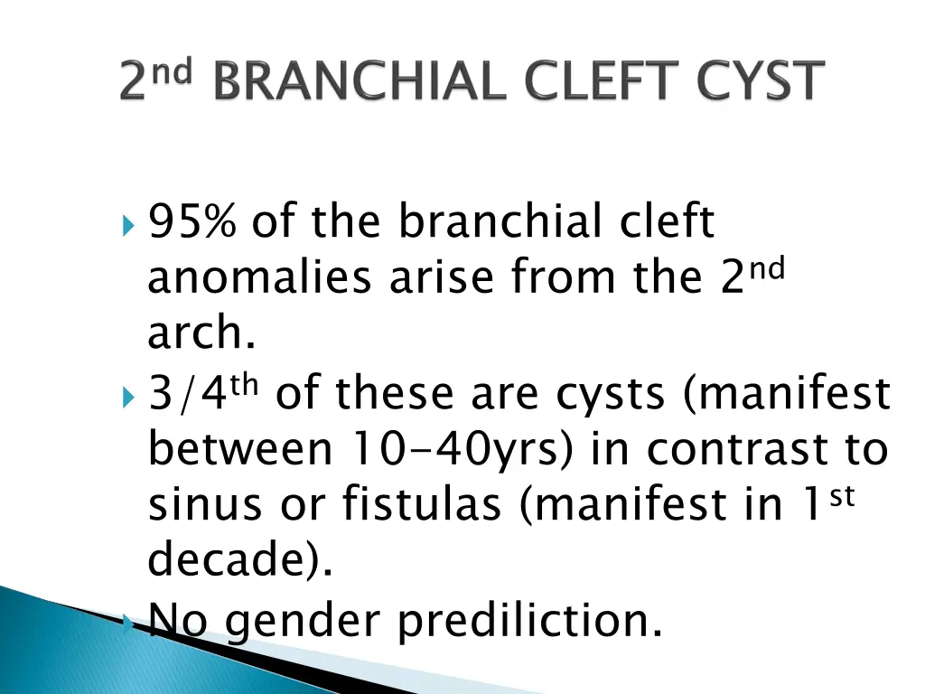 95 of the branchial cleft anomalies arise from